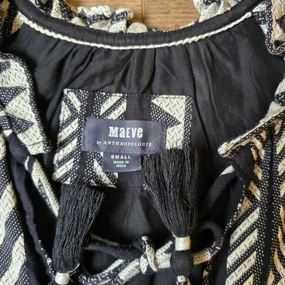 Anthropologie Maeve Womens Dress S Black White Geometric Dominique Tassel Boho - Picture 4 of 8